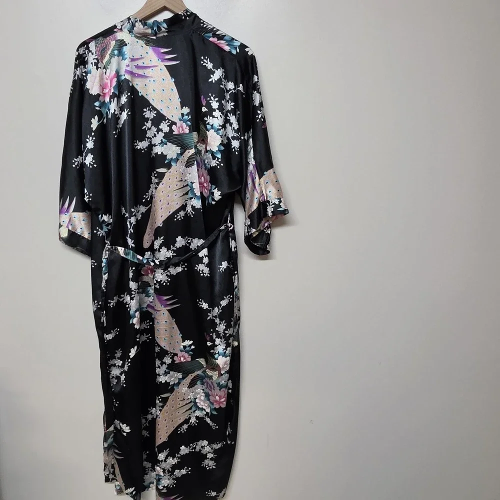 KIM+ONO Women's Kimono‎ Robe Long Peacock Blossoms Floral Blue Green One Size